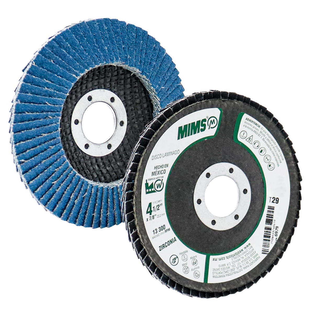Z-20317 - DISCO LAMINADO MIMS 4-1/2" X 7/8" G80 (Z-VERDE) Z-20317