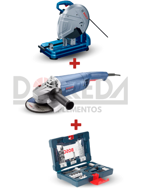 DRC0233 - KIT CORTADORA DE METAL BOSCH GC014-24 (127V) + AMOLADORA ANGULAR GWS 2200-180 + SET DE BROCAS,PUNTAS Y DADOS 41 PZAS X-LINE BOSCH - DRC0233