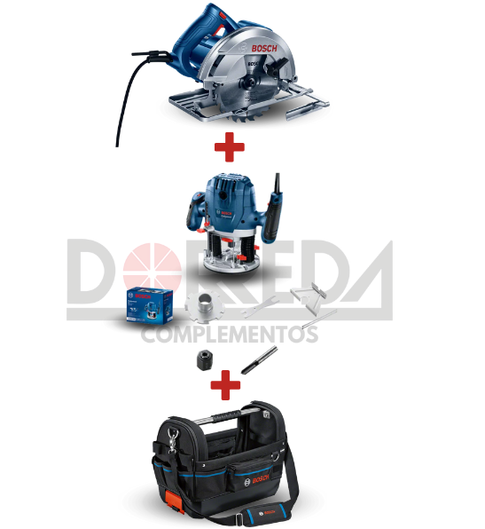 DRC0221 - KIT SIERRA CIRCULAR BOSCH GKS 150 + 2 DISCOS + FRESADORA DE SUPERFICIE GOF 130 + BOLSA GWT 20 - DRC0221