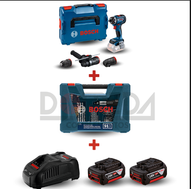DRC0212 - KIT ATORNILLADORA PERF. ACU. GSR 18V-90 FC + SET X-LINE 91 PCS AZUL INCHES + KIT BOSCH CON 2 BATERÍA GBA 18V 4,0AH, 1 CARGADOR BIVOLT - DRC0212