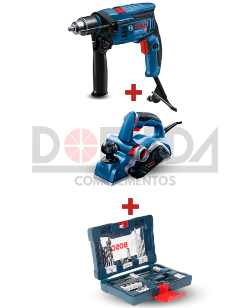 DRC0228 - KIT TALADRO PERCUSION GSB 13 RE + CEPILLO BOSCH GHO 700 (127V) + SET DE BROCAS,PUNTAS Y DADOS 41 PZAS X-LINE BOSCH - DRC0228