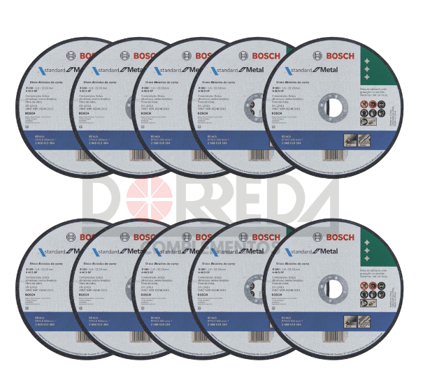 DRC0245 - KIT DE 10 DISCOS DE CORTE BOSCH STANDARD FOR METAL 7" X 1.6 MM (2608619384) DRC0245