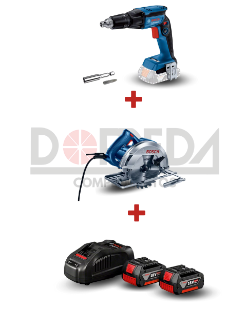 DRC0240 - KIT ATORN TALADR D PERC D AC GSB 185-LI + SIERRA CIRCULAR BOSCH GKS 150 + 1600A015TD KIT BOSCH CON 2 BATERÍA GBA 18V 4,0AH, 1 CARGADOR BIVOLT - DRC0240