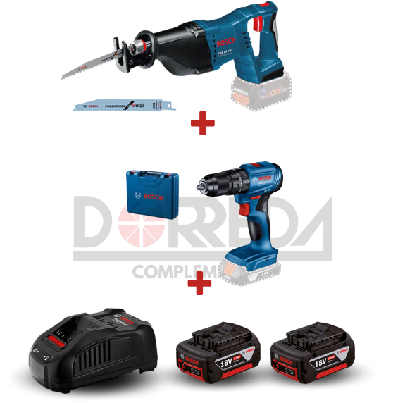 DRC0219 - KIT SIERRA SABLE BOSCH GSA 18V-LI BARETOOL + ATORN TALADR D PERC D AC GSB 185-LI + KIT BOSCH CON 2 BATERÍA GBA 18V 4,0AH, 1 CARGADOR BIVOLT - DRC0219