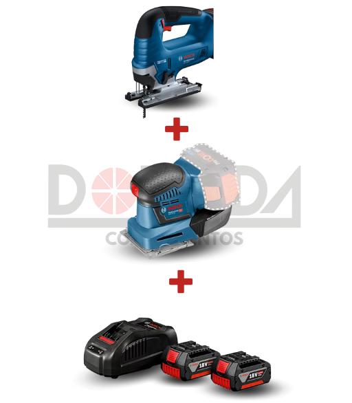 DRC0242 - KIT SIERRA DE CALAR BATERI GST 185-LI + LIJADORA ORBITAL GSS 18V-10 + KIT BOSCH CON 2 BATERÍA GBA 18V 4,0AH, 1 CARGADOR BIVOLT - DRC0242