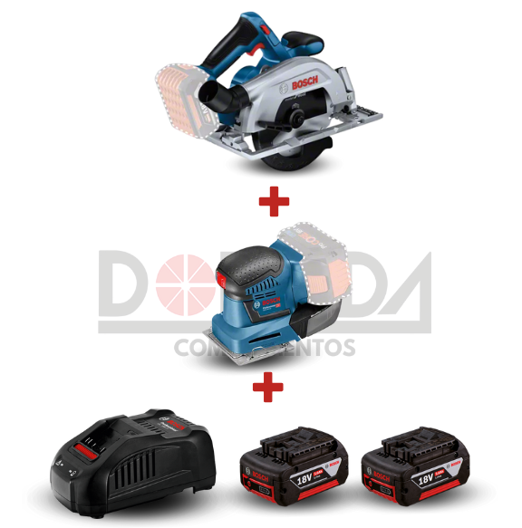 DRC0216 - KIT SIERRA CIRCULAR BOSCH GKS18V-57 BARETOOL + LIJADORA ORBITAL GSS 18V-10 + KIT BOSCH CON 2 BATERÍA GBA 18V 4,0AH, 1 CARGADOR BIVOLT - DRC0216